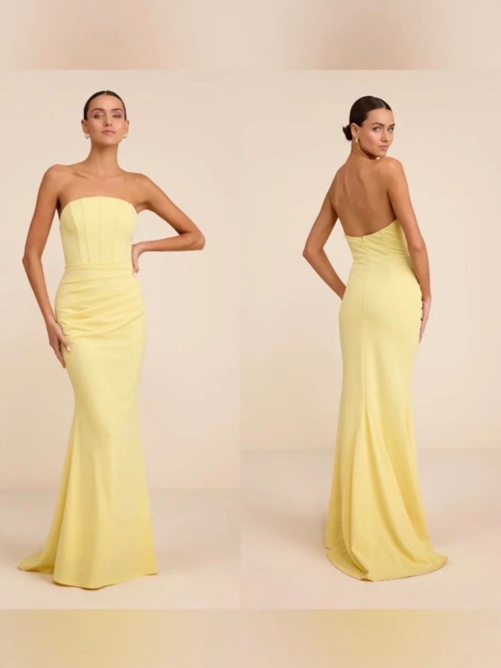 NWT Lulus Laney Light Yellow Strapless Corset Maxi Dress S